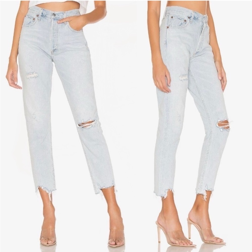 Agolde Jamie High Rise Classic Light Wash Skeptic Distressed Jeans Size 24